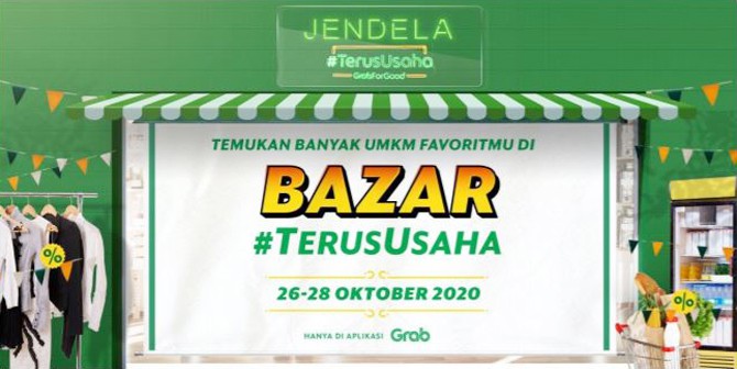Aplikasi super terkemuka di Asia Tenggara, Grab menyelenggarakan Online Bazar dimulai hari ini, 26 hingga 28 Oktober 2020 dengan memberikan promosi khusus bagi 52 ribu mitra UMKM GrabFood, GrabMart, GrabExpress, dan GrabKios di 16 kota, termasuk Surabaya. - Image