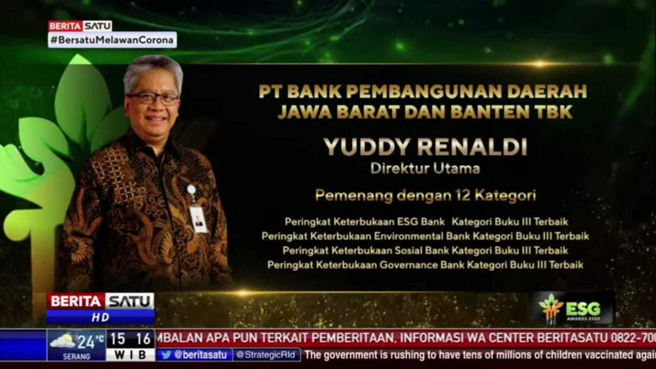 bank bjb meraih 12 penghargaan Environmental, Social & Governance (ESG) Awards 2020 sekaligus atas konsistensi perusahaan menerapan prinsip sustainabilitas usaha di berbagai lini operasional. - Image