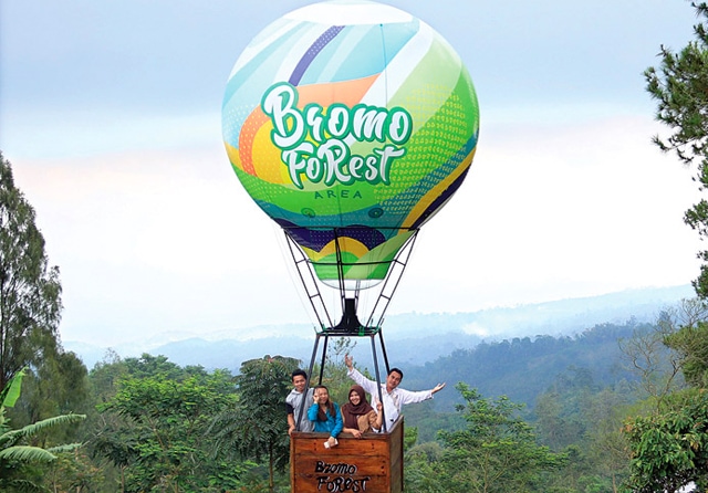 MENGASYIKKAN: Naik balon udara sambil menikmati suasana alam menjadi salah satu sensasi yang diburu para pengunjung Bromo Forest. (ZUBAIDILLAH/JAWA POS RADAR BROMO) - Image