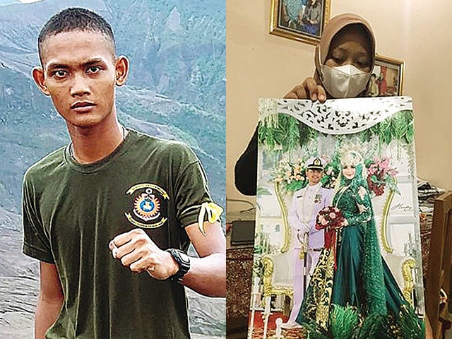 FAMILY MAN: Kelasi Satu (Mes) M. Faqihudin Munir. Foto kanan, Wenny Supratiwi menunjukkan foto pernikahan Lettu Laut (P) Ady Sonata dan Irma Dewi, adik kandungnya. (Instagram Faqihudin Munir-ANDHIKA ATTAR/JAWA POS RADAR KEDIRI) - Image