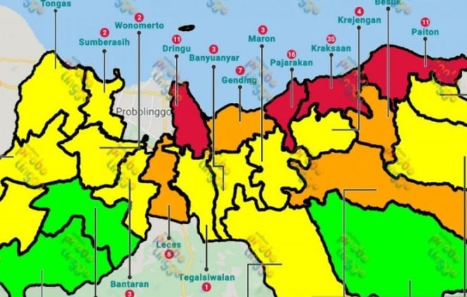 Peta sebaran Covid-19 di Kabupaten Probolinggo. Diskominfo Kabupaten Probolinggo/Antara - Image