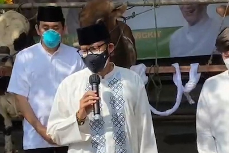 Menteri Pariwisata dan Ekonomi Kreatif Sandiaga Uno berbagi 1000 hewan kurban di 17 provinsi. (antara) - Image