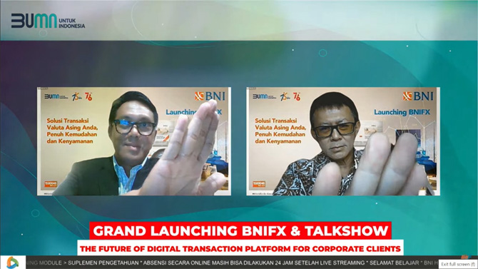 Acara Grand Launching BNIFX dan Talkshow ”The Future Digital Transaction Platform for Corporate Clients” yang menghadirkan Direktur Treasury dan International BNI Henry Panjaitan diikuti nasabah-nasabah korporasi dan BNI Hi-Movers. - Image