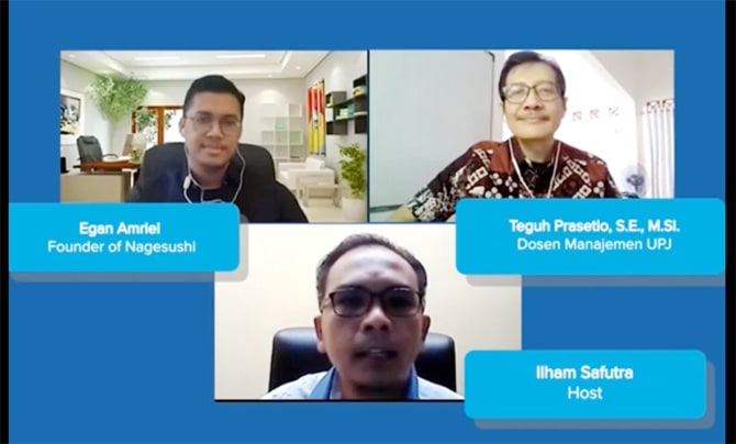Bincang Redaksi JawaPos.com menghadirkan Ahli Ilmu Manajemen dan Kewirausahaan sekaligus Dosen Manajemen Universitas Pembangunan Jaya (UPJ) Teguh Prasetio dan pelaku usaha, Founder of Nagesushi Egan Amriel dengan pemandu diskusi Redpel JawaPos.com Ilham S - Image