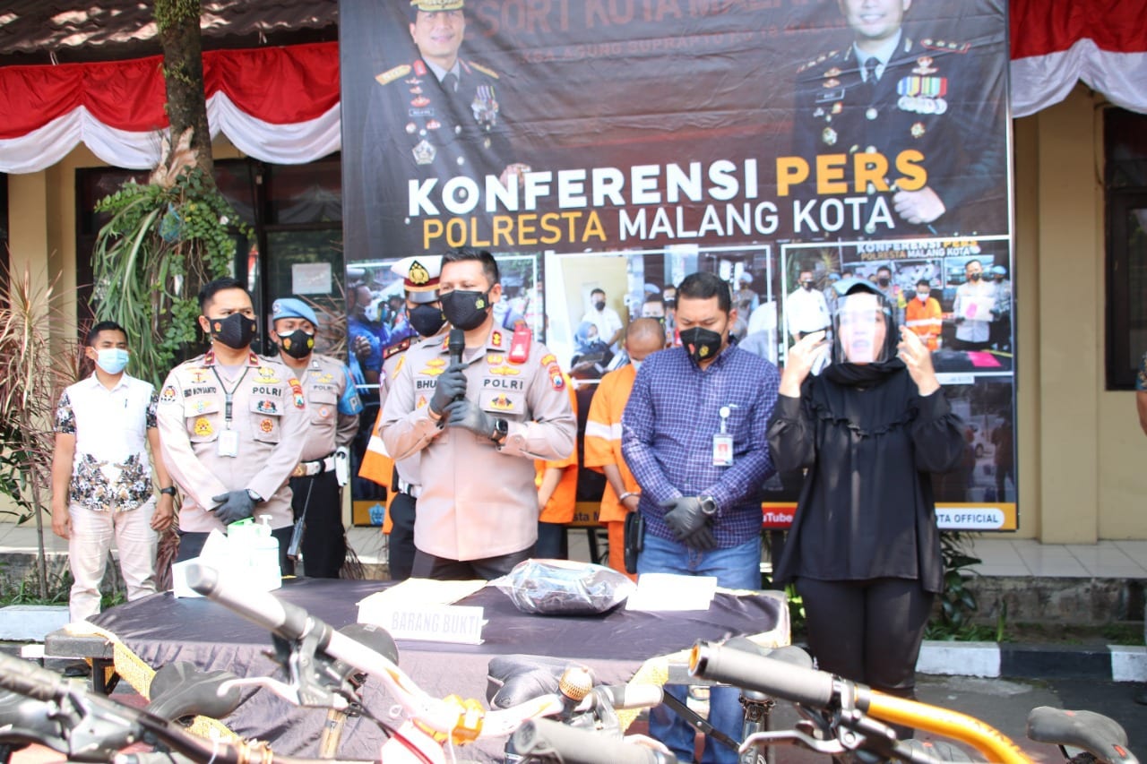 Foto: Polresta Malang Kota, Jawa Timur berhasil menangkap sindikat pencuri sepeda angin atau sepeda pancal. Credit: istimewa - Image