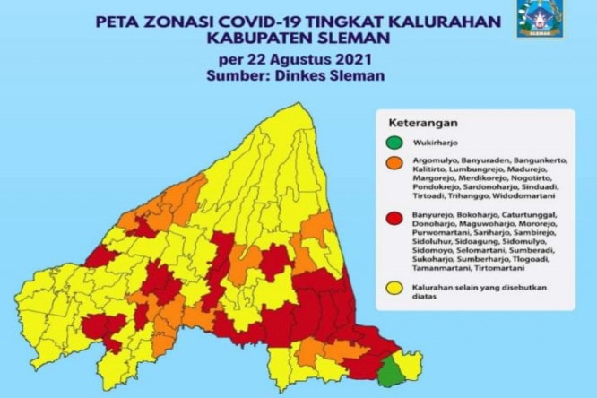 Peta zonasi Covid-19 tingkat kelurahan di Kabupaten Sleman. Dinas Kesehatan Sleman/Antara - Image