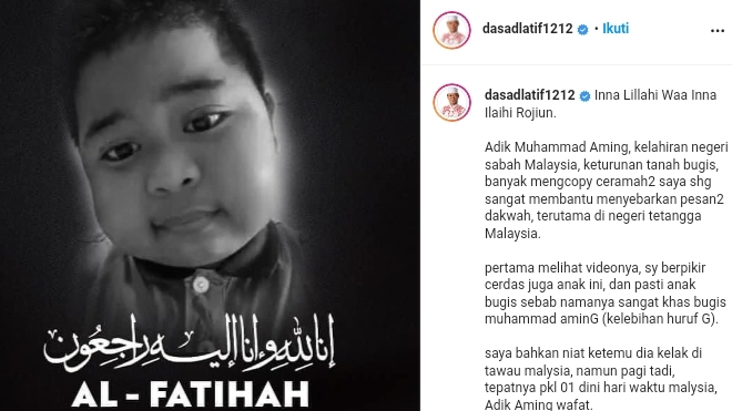Ustad Das’ad Latief ikut berduka atas kabar meninggalnya Muhammad Aming di usia belia, 8 tahun. - Image