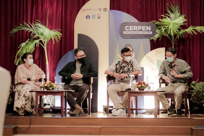 Kemenparekraf menggelar kampanye Cerita Protokol Cleanliness, Health, Safety, Environment Sustainability (CHSE) Event (CERPEN) di Surabaya, Jawa Timur, pada 3 November 2021. Acara yang sama sebelumnya telah diselenggrakaan di Medan dan Jogjakarta. (Kemenp - Image