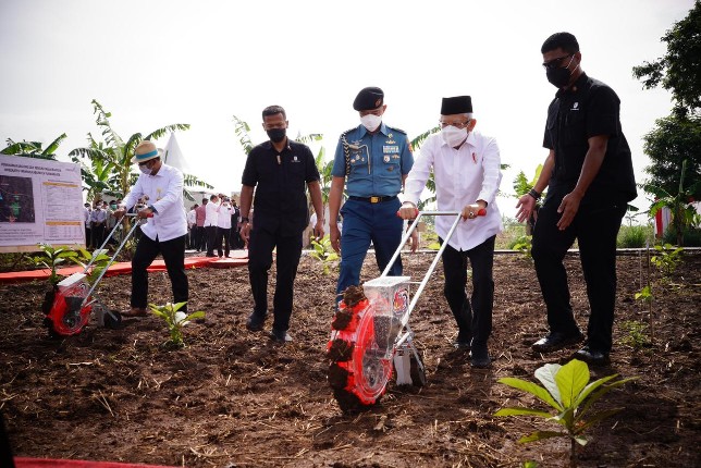 Wakil Presiden Ma’ruf Amin melakukan penanaman jagung bersama petani di Kabupaten Purwakarta, Jawa Barat (28/3). Humas Setwapres - Image
