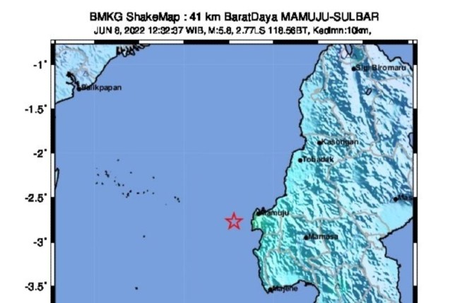Bagan lokasi titik gempa di Kabupaten Mamuju, Provinsi Sulawesi Barat. BMKG/Antara - Image