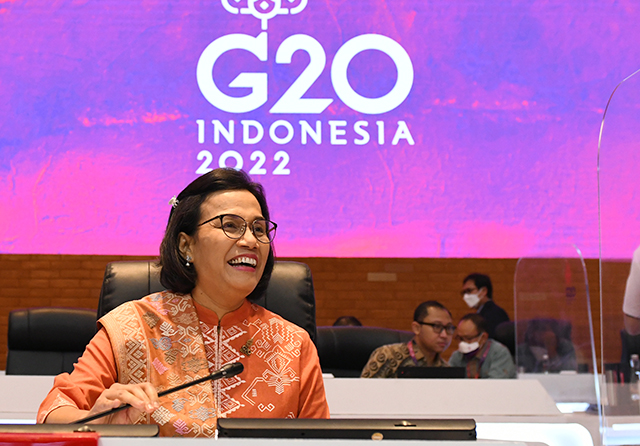 Menteri Keuangan Sri Mulyani Indrawati saat mengikuti Session 7 International Taxation G20. (Kementerian Keuangan) - Image