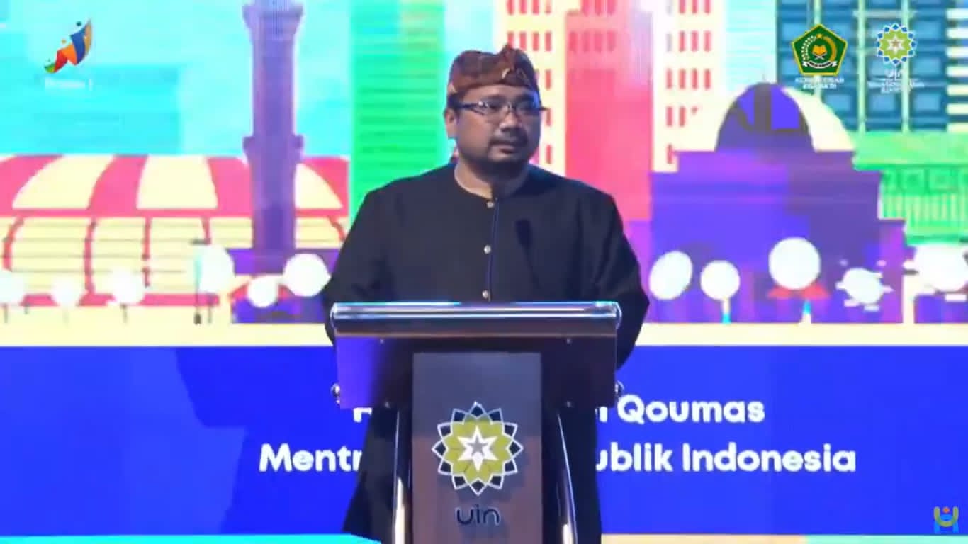 Menag Yaqut Cholil Qoumas dalam pembukaan Pekan Seni dan Olahraga Nasional (Pesona) I PTKN 2022 di UIN Sunan Gunung Djati Bandung. Foto : Humas Kemenag - Image