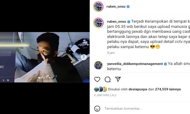 Geram Tokonya Dibobol Maling, Ruben Onsu Perlihatkan Wajah Pelaku./Instagram ruben_onsu - Image