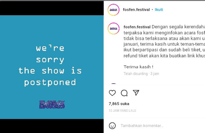 Fosfen Music Festival batal digelar hari ini dan besok (12-13 November) di Kota Bandung Jawa Barat./Instagram @fosfen.festival - Image