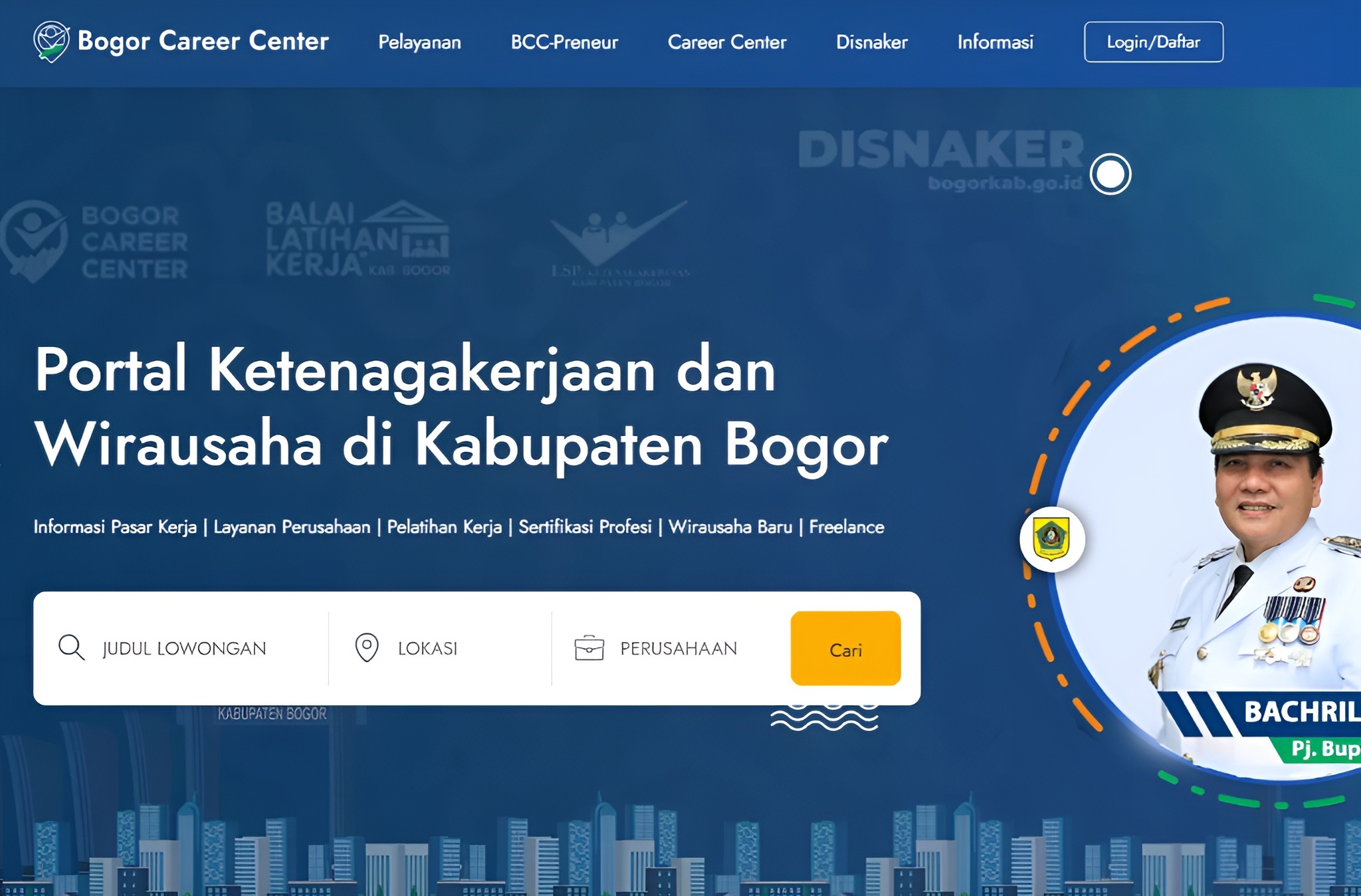 Tampilan laman Bogor Career Center. (bogorcareercenter.bogorkab.go.id)
