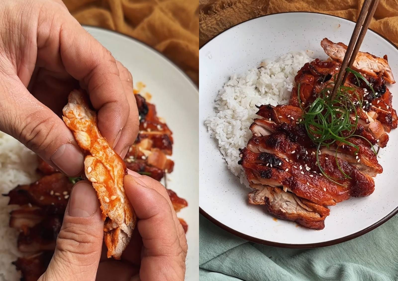 Sajian Honey Gochujang Chicken Bersama Nasi Putih Hangat. (Instagram @martinpraja)