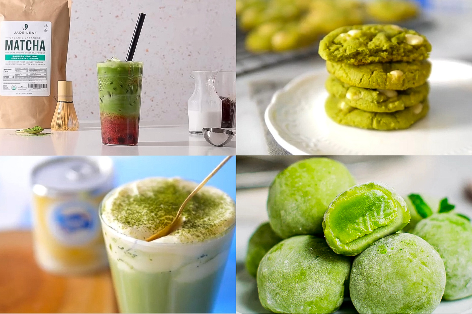 Empat Sajian Matcha yang Segar dan Nikmat. (Jade Leaf Matcha, Frisian Flag Indonesia, dan Full of Plants)