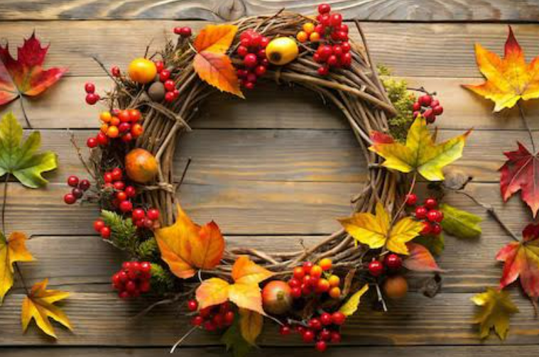 Ilustrasi hiasan melingkar dari daun kering