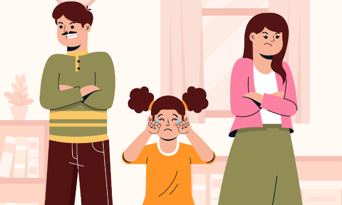Ilustrasi orang tua bertengkar didepan anak