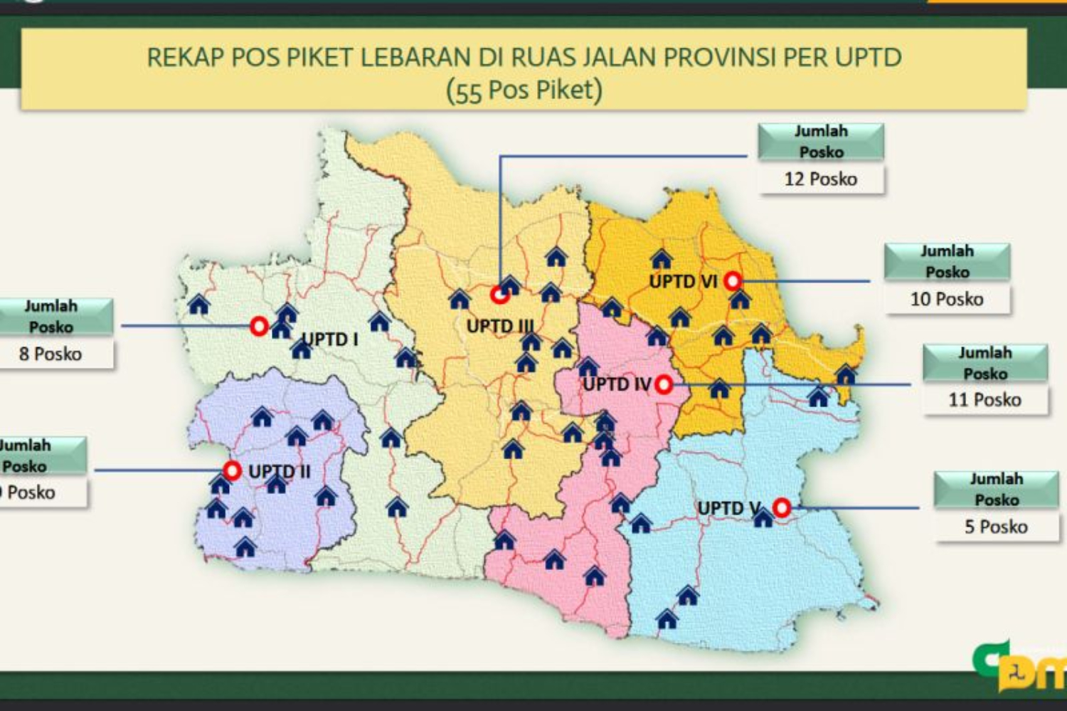 Peta sebaran 55 Posko Piket Lebaran oleh Pemprov Jawa Barat. (ANTARA/HO Pemprov Jabar)