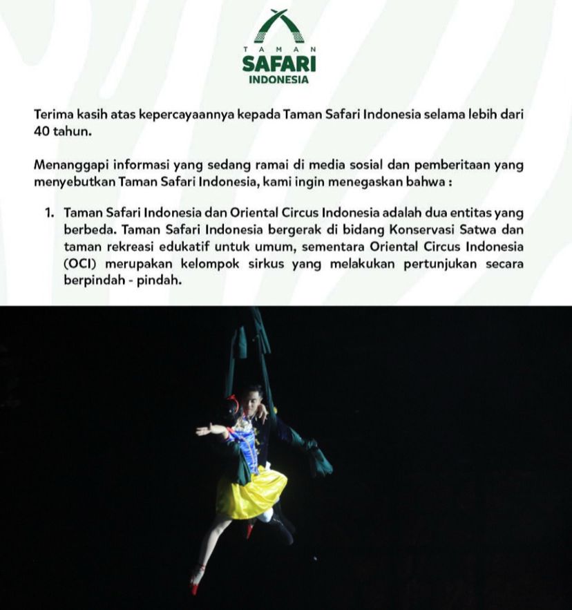 Klarifikasi dari Taman Safari Indonesia. (Instagram @taman_safari)