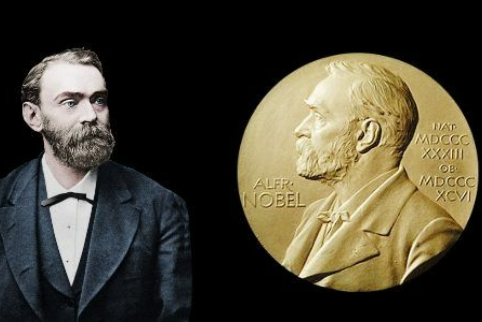 Alfred Nobel di samping medali Hadiah Nobel (Dok. Pinterest)