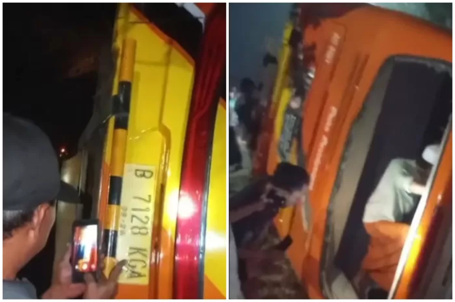 Kondisi bus pariwisata asal Citeureup Bogor yang mengalami kecelakaan hingga terguling di Pandeglang Banten. (dok. Radar Bogor)