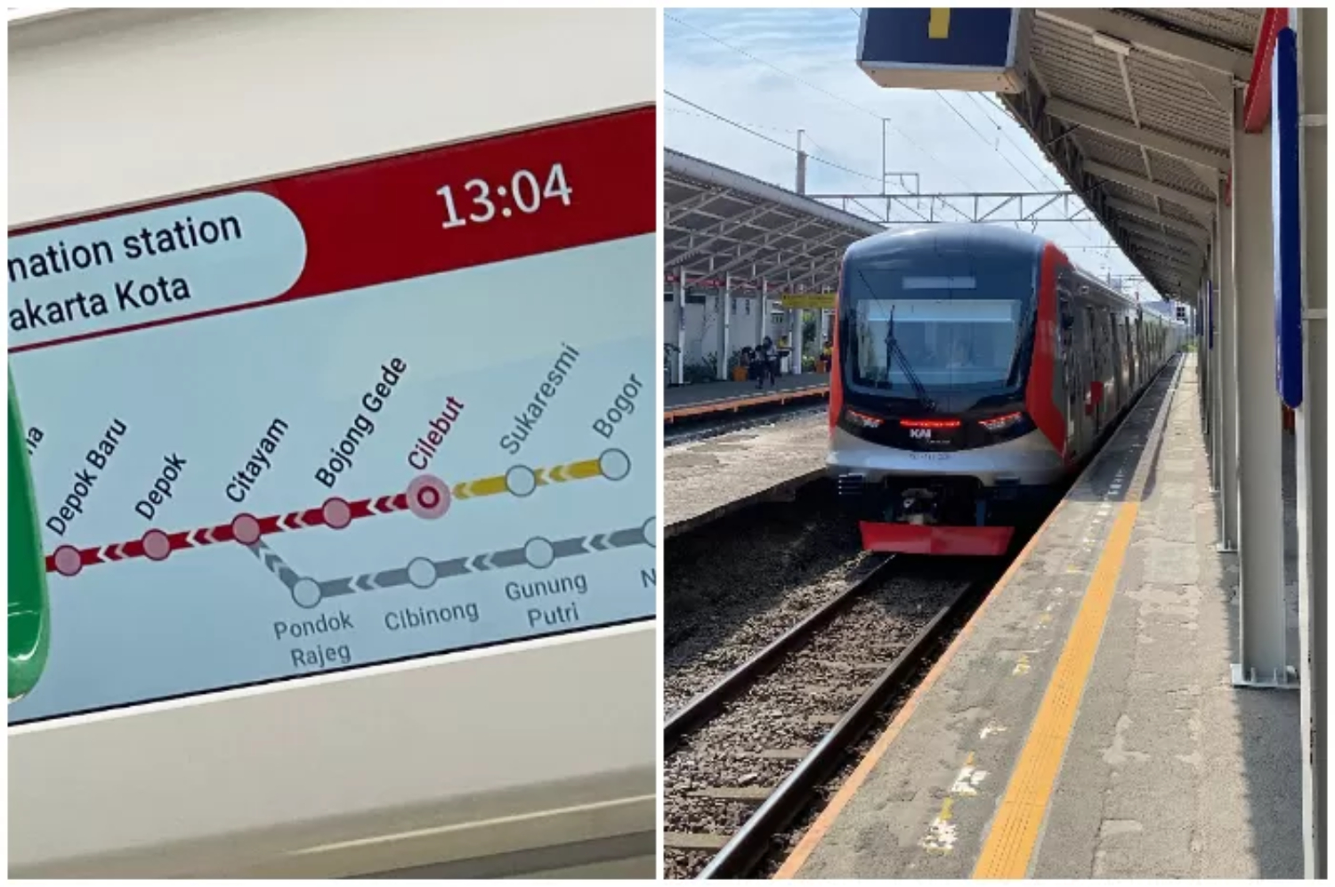 Monitor rute KRL Jabodetabek di KRL CLI-125 yang mencantumkan Stasiun Sukaresmi. (Rivaldi/Radar Bogor)
