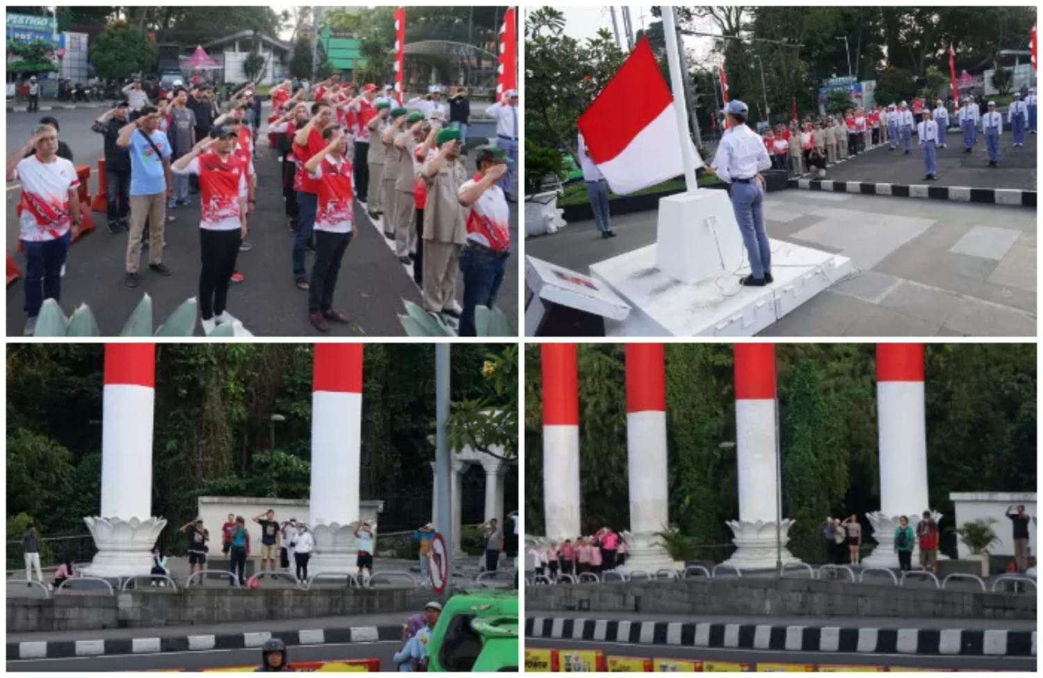 Warga hormat bendera saat FMP 2025 di kawasan Tugu Kujang, Kota Bogor, Jumat (8/8/2025). (Sofyansyah/Radar Bogor)