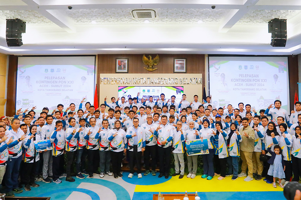 Pemerintah Kota (Pemkot) Tangerang Selatan (Tangsel) melepas para atlet yang akan bertanding dalam ajang Pekan Olahraga Nasional (PON) ke-XXI di Aceh dan Sumatera Utara 2024. (Humas Pemkot Tangsel)
