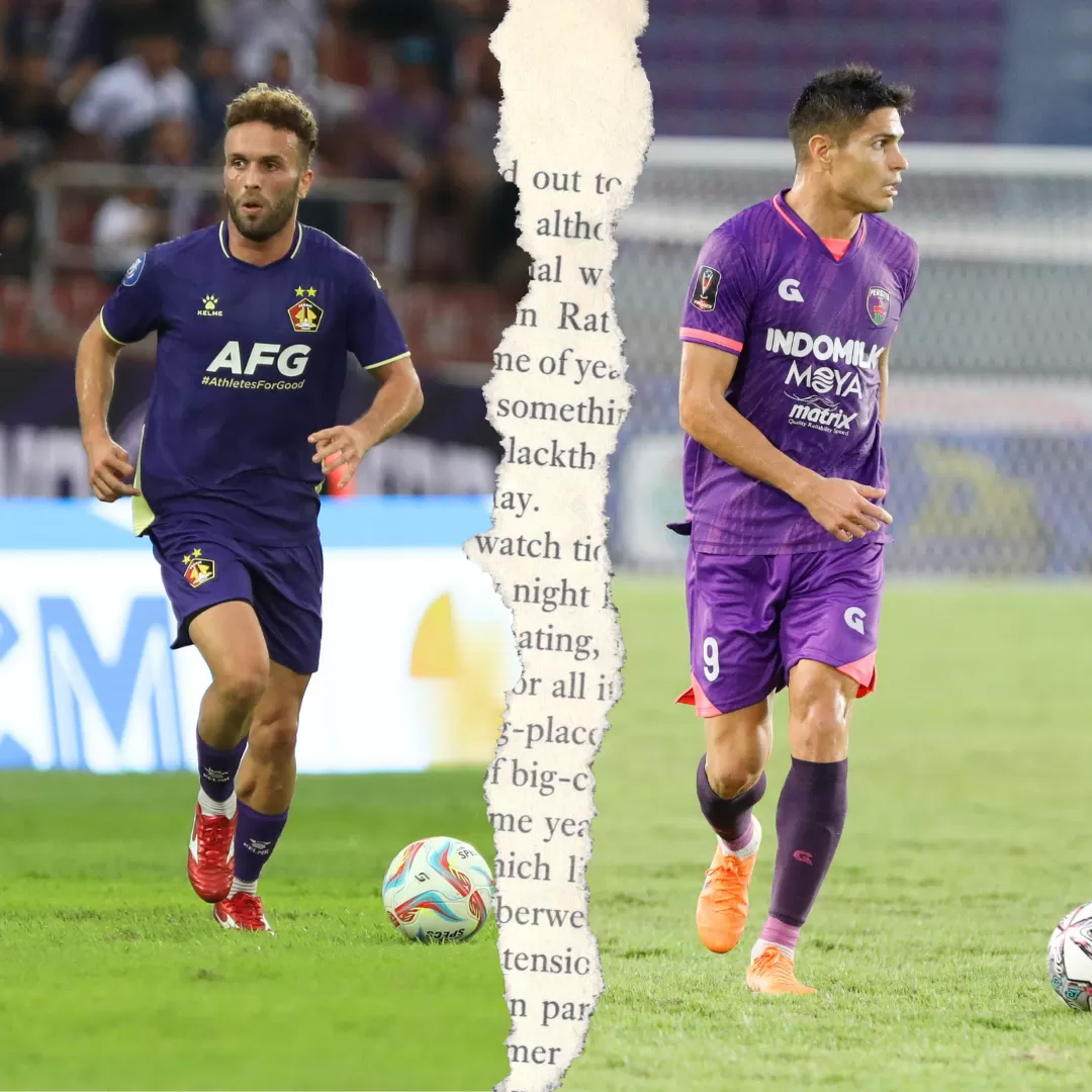 Gelandang Persik Ze Valente (kiri) dan  Striker Persita Ramiro Fergonzi. (Dok. Radar Kediri/Jawa Pos)