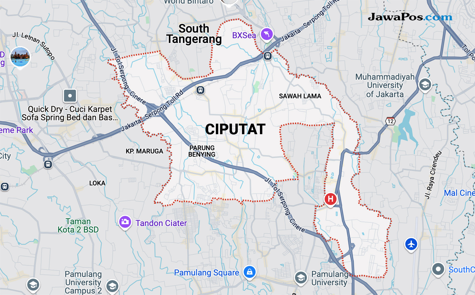 Peta kawasan Ciputat, Tangsel. (Google Maps)