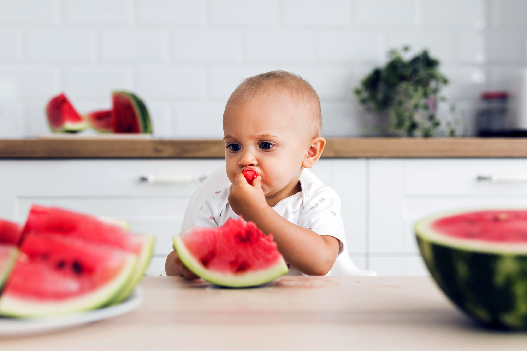 Ilustrasi bayi sedang makan buah semangka. (Dok. Freepik)