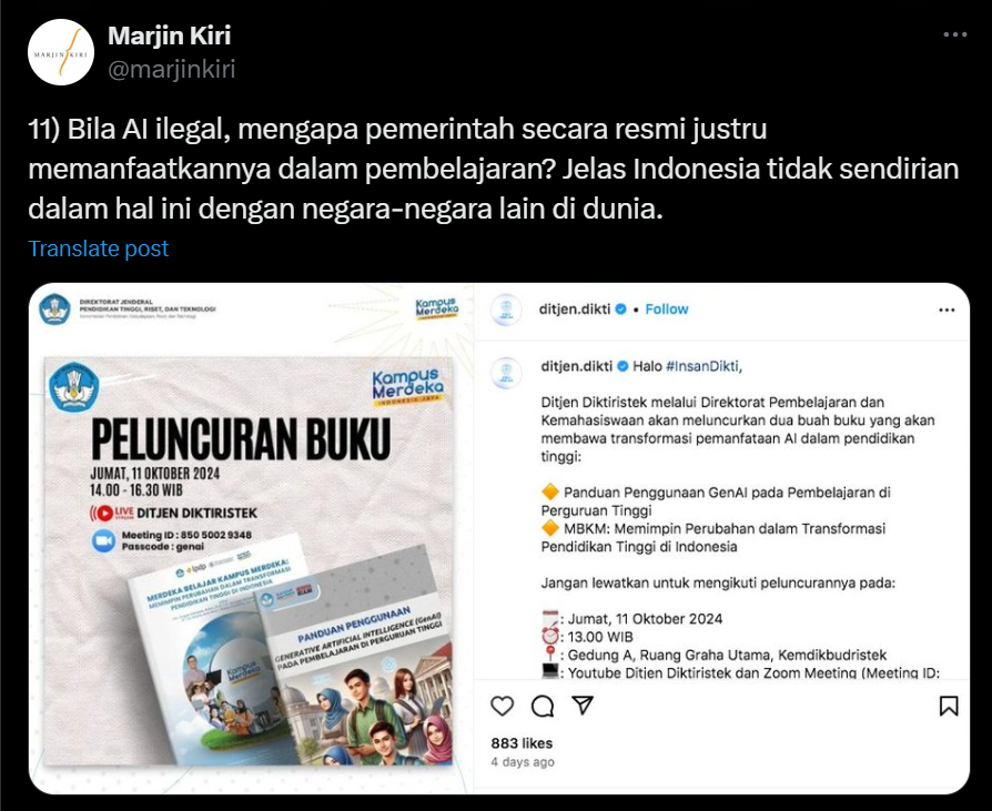 Cuitan di X marjinkiri. (Tangkapan layar X)