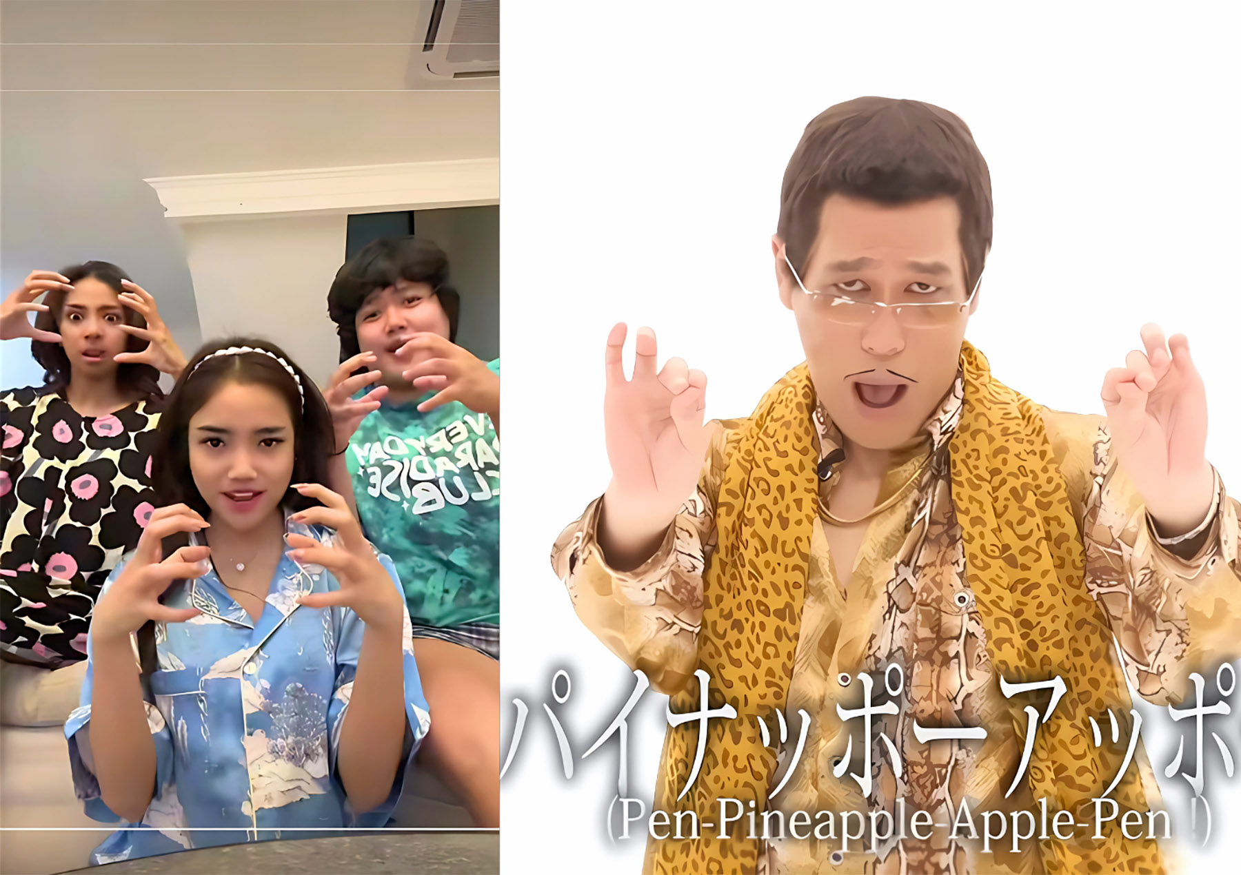 Fuji dan Pikatoro melakukan dance PPAP (Dok. TikTok @fujiiian dan Youtube @PIKOTARO)