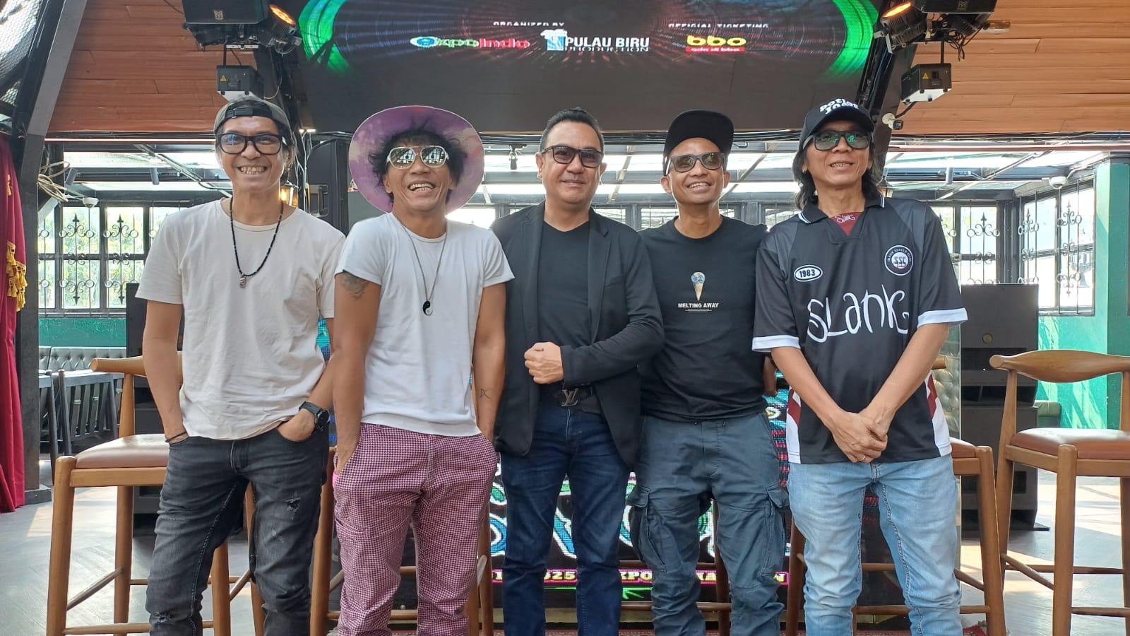 Slank saat konferensi pers di kawasan Kebayoran Lama, Jakarta Selatan, Selasa (29/10).