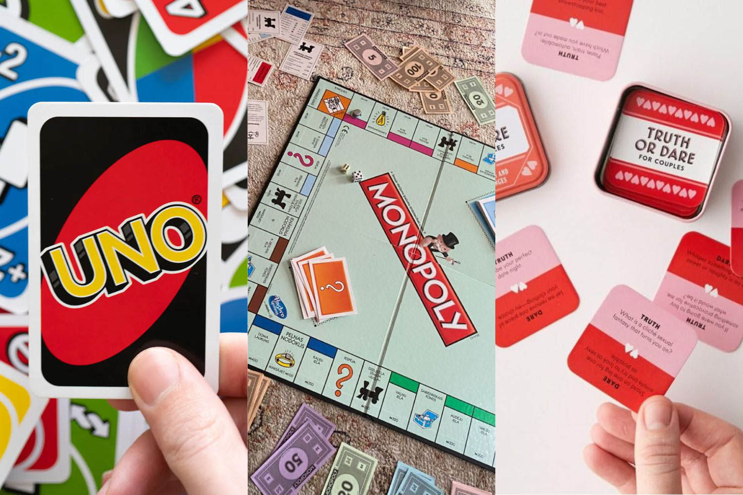 Permainan seru yang bisa dimainkan berkelompok, mulai uno, kartu pertanyaan, hingga monopoli. (Dok. www.alamy.com, id.pinterest.com)