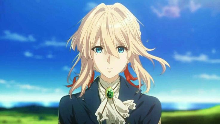 Violet Evergarden, si Boneka Kenangan Otomatis yang bertugas menuliskan surat untuk orang lain, yang berusaha mencari makna kata cinta yang diucapkan oleh Mayor Gilbert Bougainvillea kepadanya.