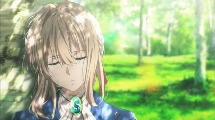 Violet Evergarden, si Boneka Otomatis yang bertugas menuliskan surat untuk orang lain, yang berusaha mencari makna kata cinta yang diucapkan oleh Mayor Gilbert Bougainvillea kepadanya
