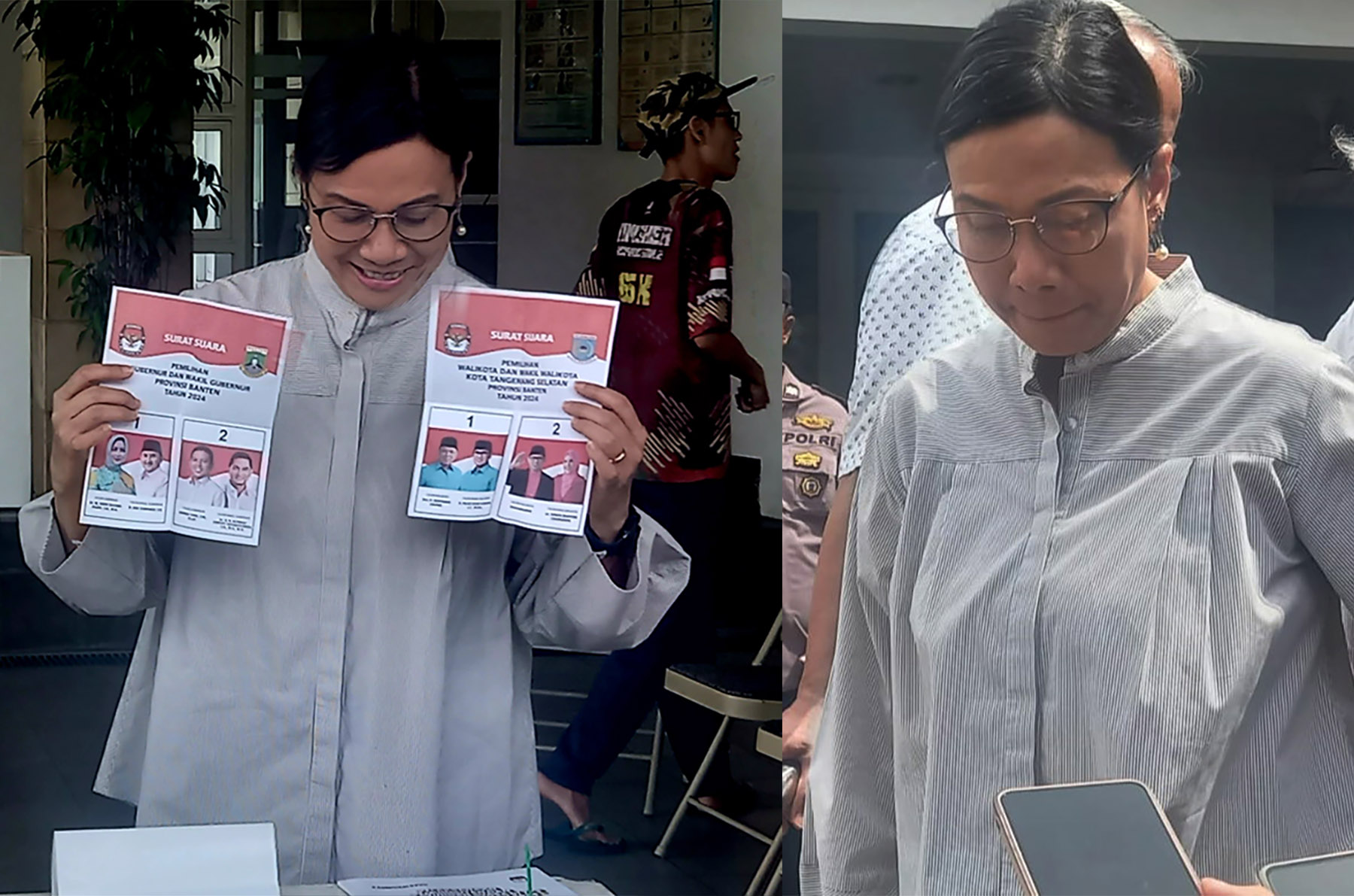 Menkeu  Sri Mulyani diTPS 1 Pondok Aren Tangsel.