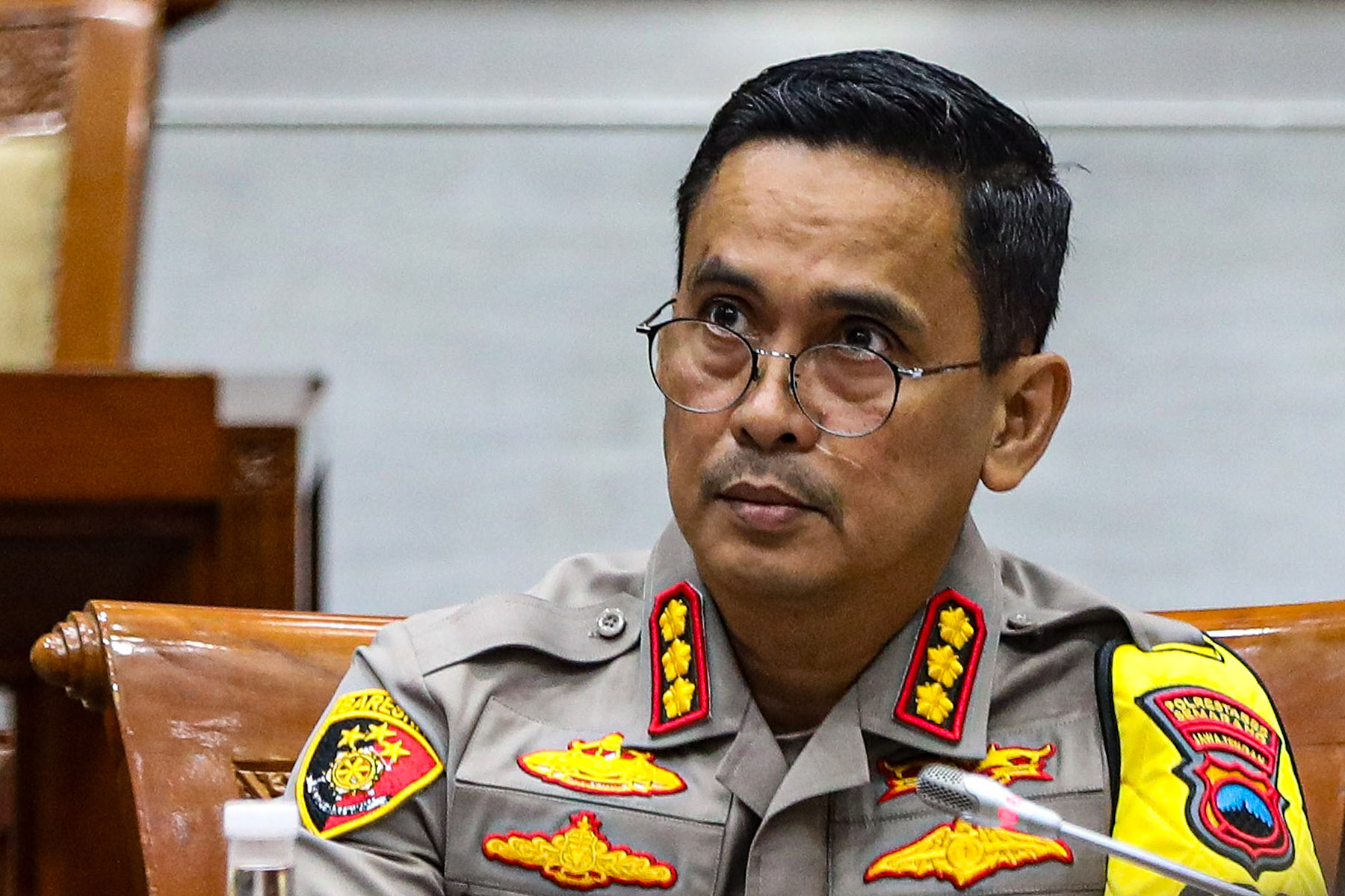 Kapolrestabes Semarang Kombes Pol Irwan Anwar mengikuti Rapat Dengar Pendapat (RDP) dengan Komisi III DPR di Kompleks Parlemen, Senayan, Jakarta, Selasa (3/12/2024). (Salman Toyibi/Jawa Pos)