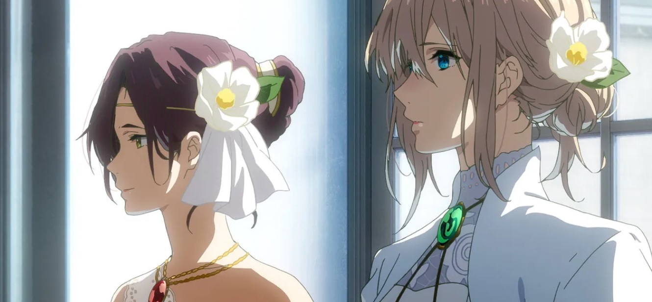 Violet Evergarden dan Amy Bartlett menjadi peserta acara gala tari di sekolah privat khusus wanita bangsawan di Kerajaan Drossel