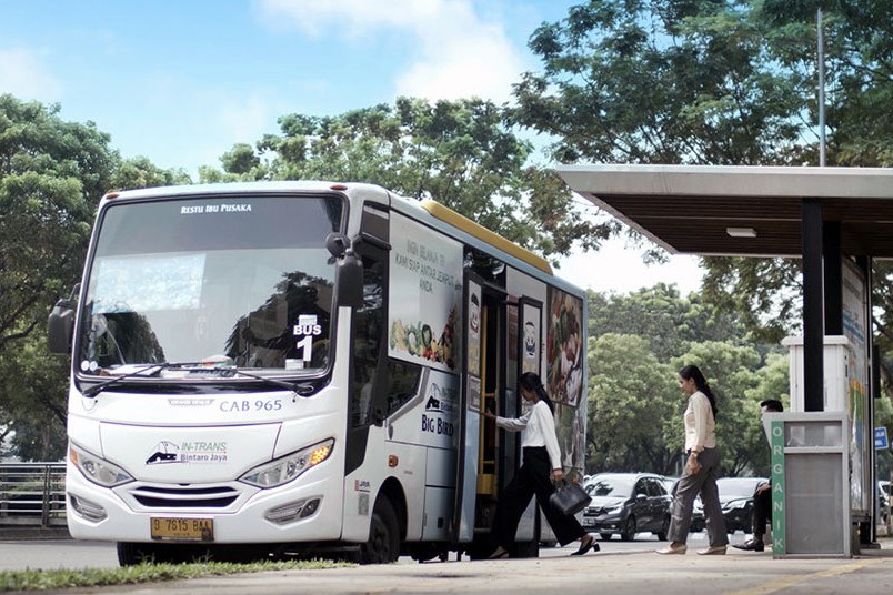 Penampakan Bus In Trans Bintaro Jaya yang dikelola langsung oleh Pengelola Kawasan Bintaro.