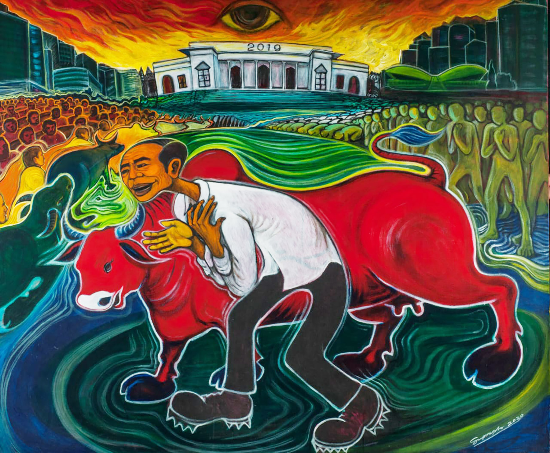 Salah satu dai lima lukisan karya Yos Suprapto yang batal digelar di Galeri Nasional Jakarta. (Dok.  Yos Suprapto )