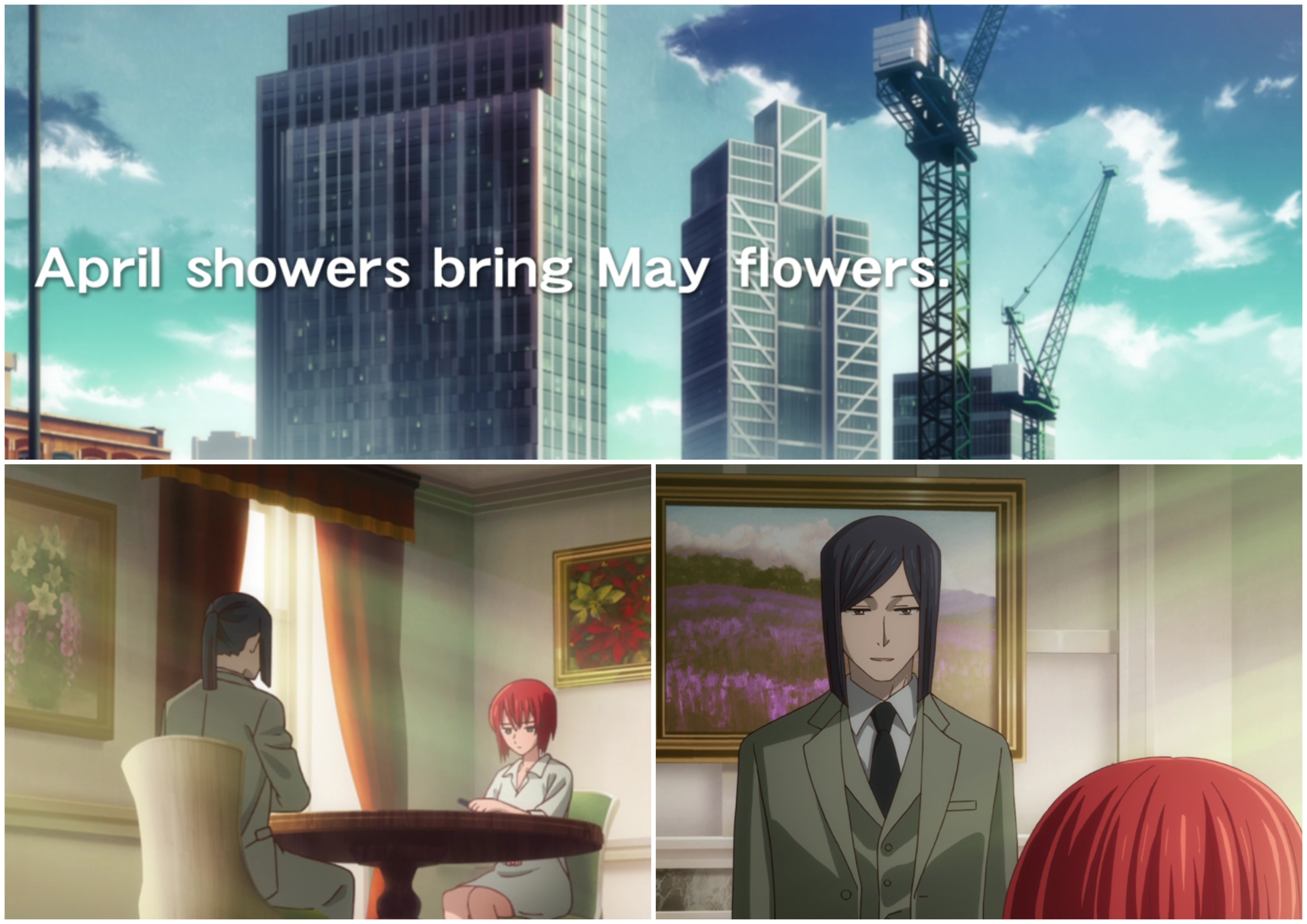 Serial anime Mahoutsukai no Yome yang kaya dengan hanakotoba.
