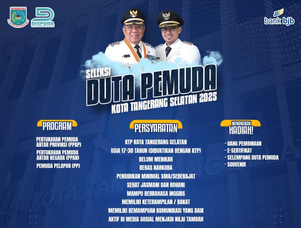 Poster Seleksi Duta Pemuda Kota Tangsel 2025. (Dok. Dispora Tangsel)