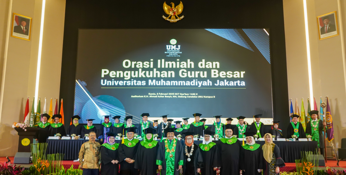 Acara Pengukuhan Guru Besar, di Auditorium K.H. Ahmad Azhar Basyir, Gedung Cendikia UMJ, Kamis (06/02/2025). (Dok. UMJ)
