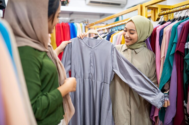 Ilustrasi belanja fashion muslim. (Freepik)