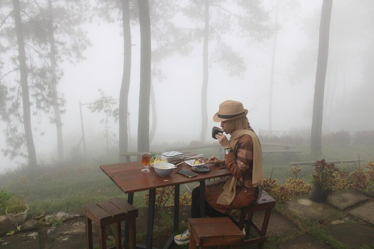 Ilustrasi cafe bernuansa alam