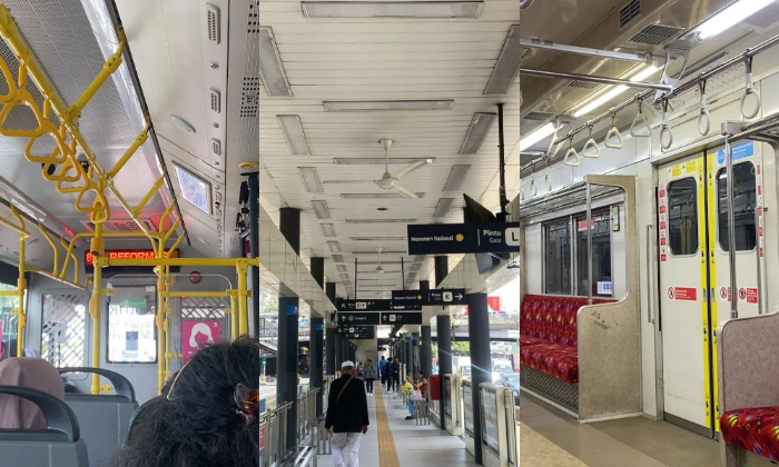 Suasana di dalam Transjakarta, suasana halte Transjakarta, suasana di dalam KRL. (Dok. Indri Ramadani)